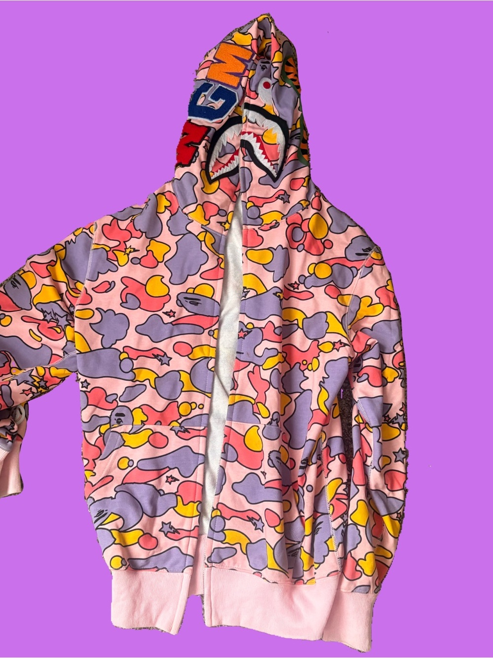 Mens pink camo bathing ape zip up hoodie
